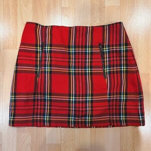 Top Shop | Red plaid tartan a-line mini skirt with pockets